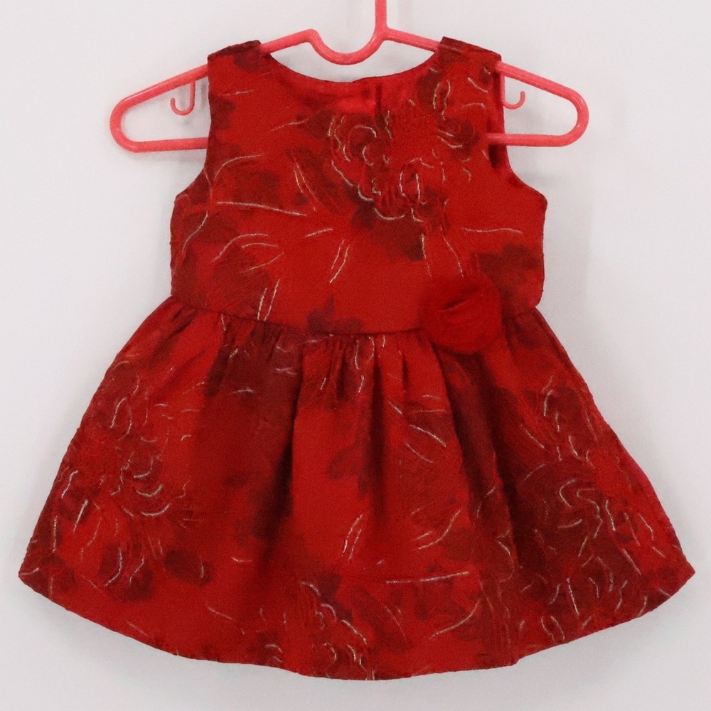 The Childrens Place Baby Girl Red Metallic Floral Holiday Dress‎ Size 6-9  Month